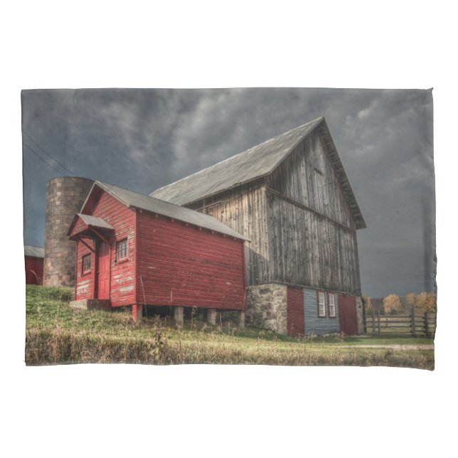 Farms | Red Wooden Barn in Michigan Pillowcase (Front)