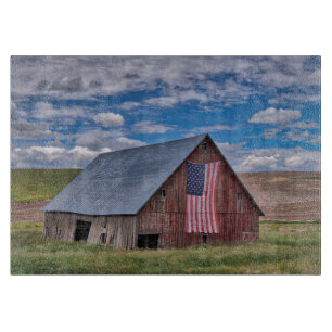 Farms Rustic Red Barn With American Flag Cutting Board