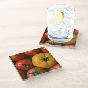 Farms   Shiny Red & Yellow Tomatoes Glass Coaster