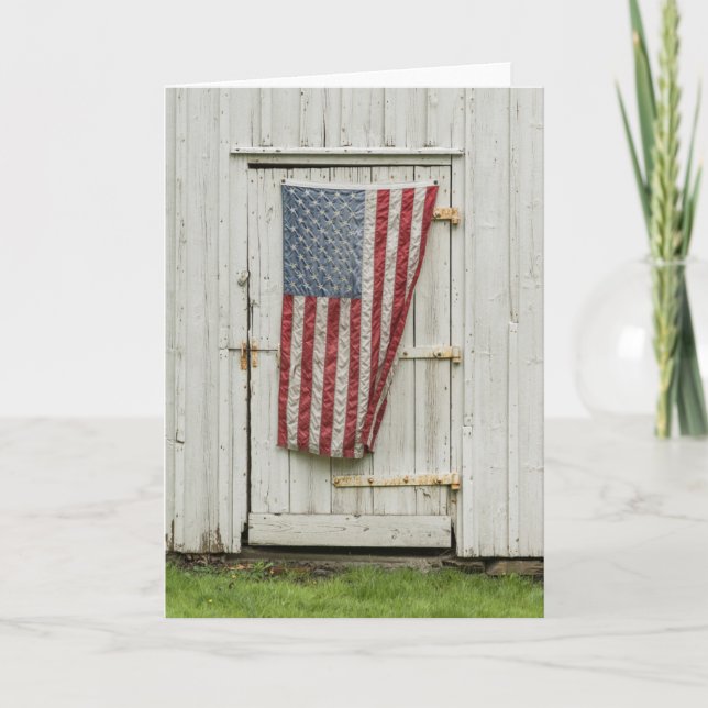 Farms | White Barn Door With American Flag Card (Front)