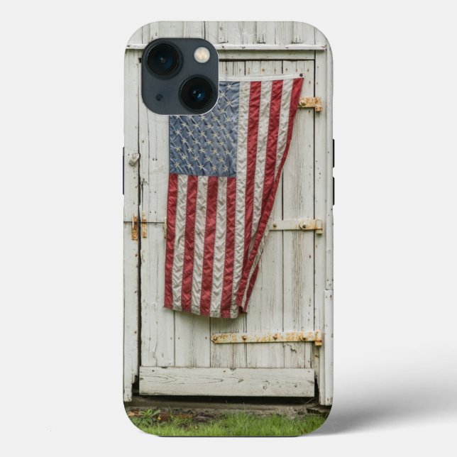 Farms | White Barn Door With American Flag Case-Mate iPhone Case (Back)