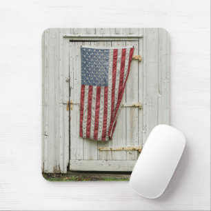 Farms White Barn Door With American Flag Mouse Pad