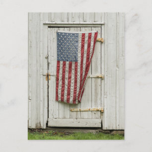 Farms   White Barn Door With American Flag Postcard