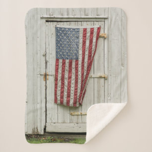 Farms   White Barn Door With American Flag Sherpa Blanket