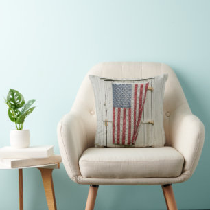 Farms White Barn Door With American Flag Throw Pillow