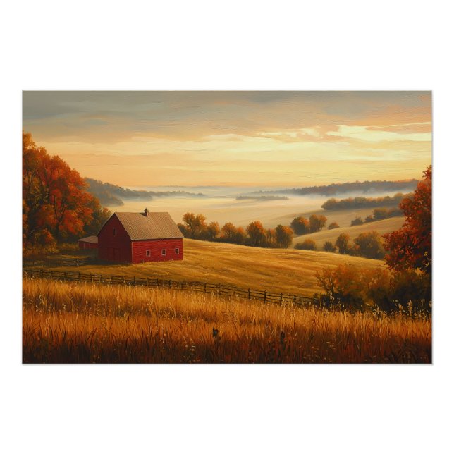 Farmstead at Sunrise with Rolling Hills Poster (Front)