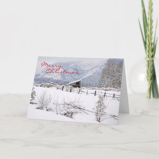 Farmstead in Winter, Merry Christmas Holiday Card (Front)