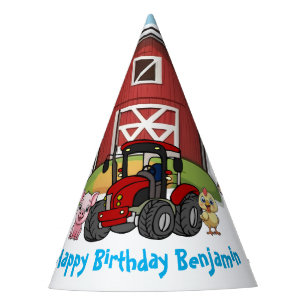 Farmyard Animal Fun Red Barn & Red Tractor Party Hat
