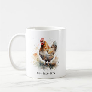 Farmyard Charm: Watercolor Chicken Art Coffee Mug