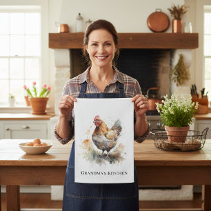 Farmyard Charm: Watercolor Chicken Art Kitchen Towel
