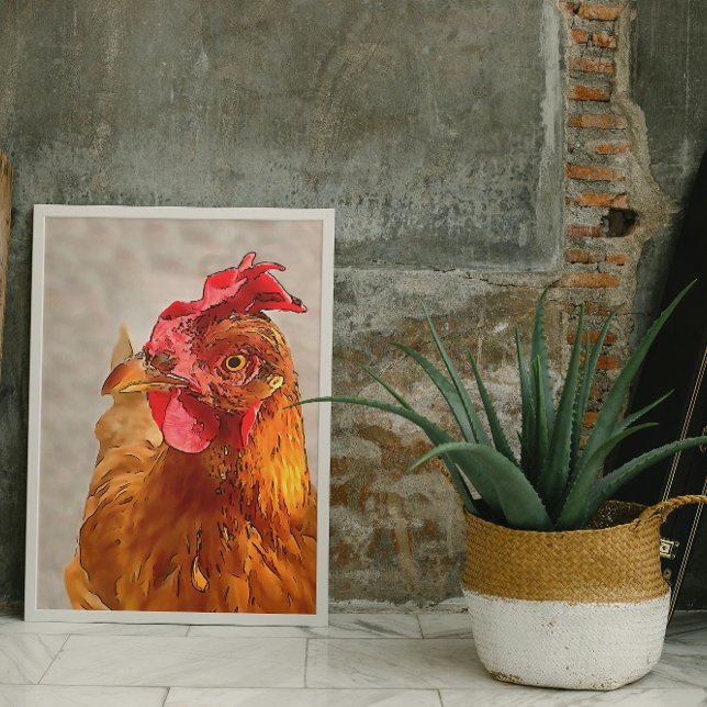 Farmyard Chicken Portrait Black Outline Art Poster (Creator Uploaded)