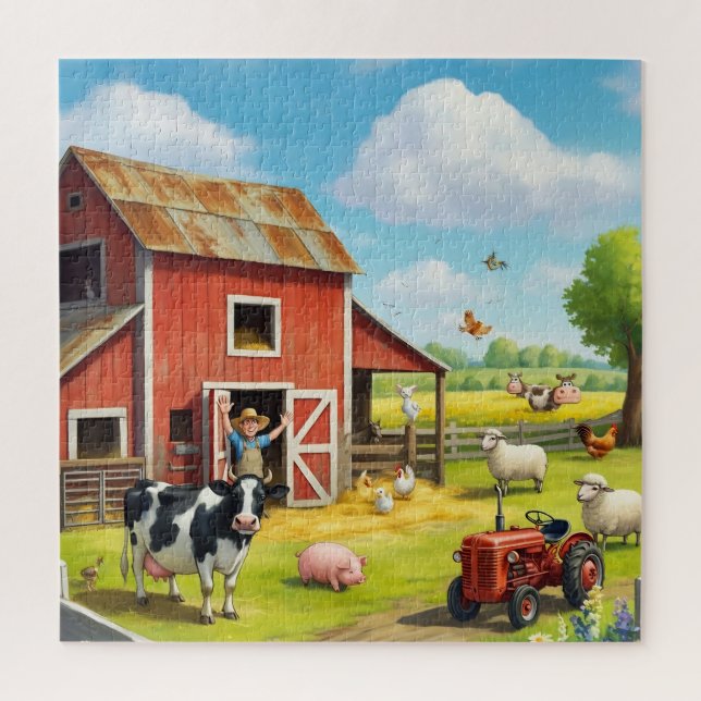 Farmyard Farmer Cow Chicken Tractor Pig Jigsaw Puzzle (Vertical)