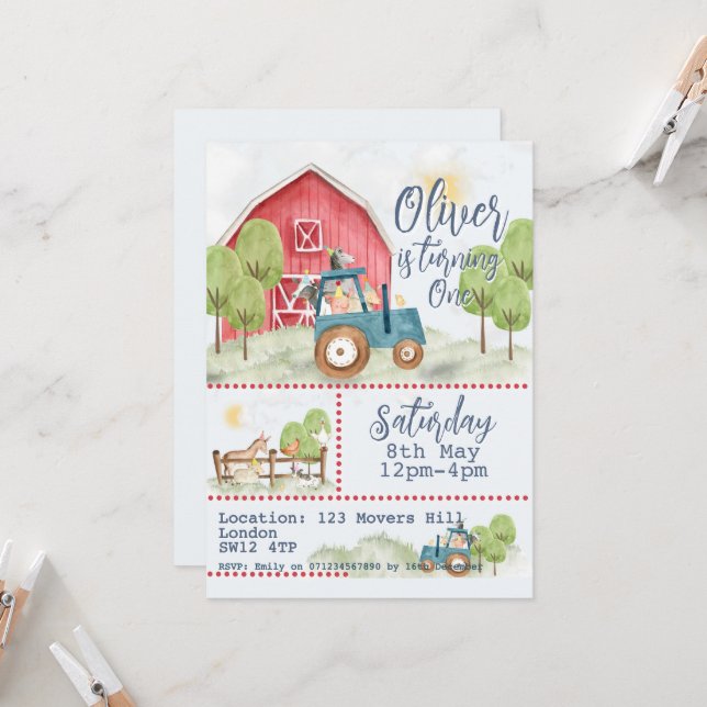 🚜🎉 Farmyard Friends Birthday Invitation  (Front/Back In Situ)