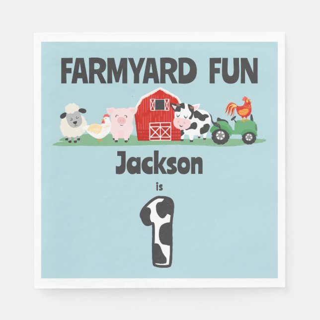 Farmyard Fun 1st Birthday Farm Animal Kids Party Napkin (Front)