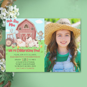 Farmyard Girl Birthday Photo – Cute Barn Animals  Invitation