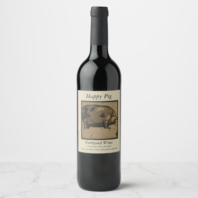 Farmyard Happy Pig Template Wine Label (Front)