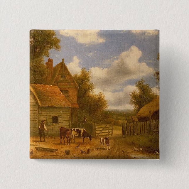 Farmyard Scene 2 Inch Square Button (Front)