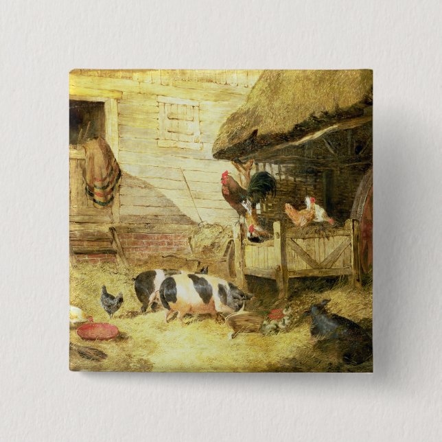 Farmyard Scene 2 Inch Square Button (Front)