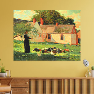 Farmyard Scene, famous artwork by Winslow Homer,  Canvas Print