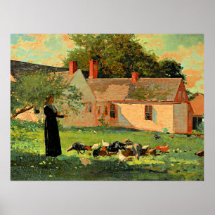 Farmyard Scene, famous artwork by Winslow Homer,  Poster