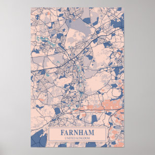 Farnham United Kingdom Breezy City Map Travel Poster