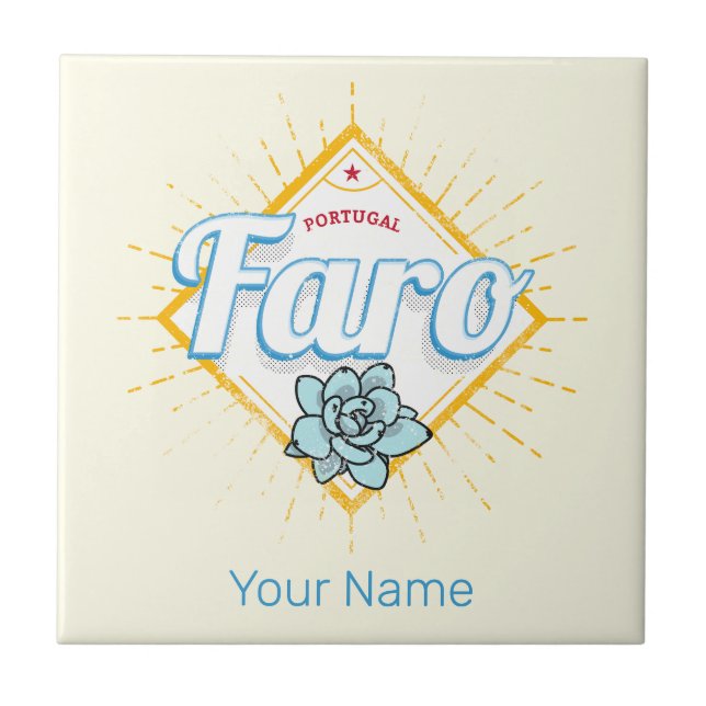 Faro Algarve Portugal Retro Succulents Vintage Tile (Front)