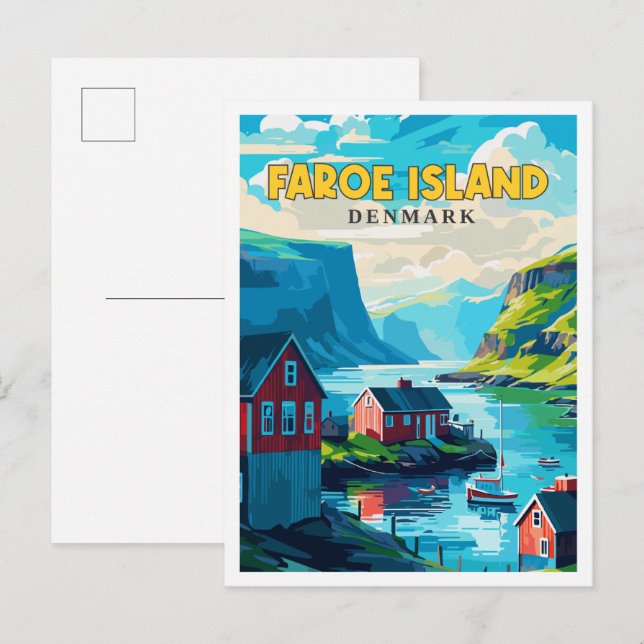 Faroe Island Denmark vintage travel illustration Postcard (Front/Back)