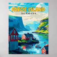 Faroe Island Denmark vintage travel illustration