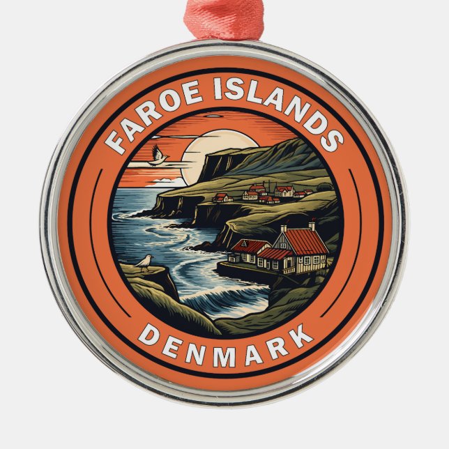 Faroe Islands Denmark Travel Art Badge Metal Ornament (Front)