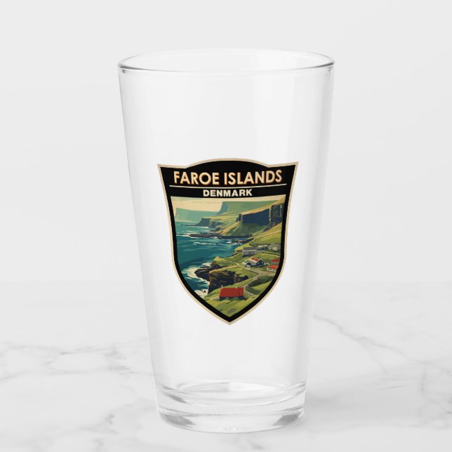 Faroe Islands Denmark Travel Art Vintage Glass (Front)