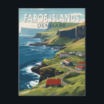 Faroe Islands Denmark Travel Art Vintage Postcard<br><div class="desc">Faroe Islands in a vector art style. The Faroe Islands is a self-governing archipelago,  part of the Kingdom of Denmark. It comprises 18 rocky,  volcanic islands.</div>
