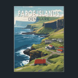 Faroe Islands Denmark Travel Art Vintage Postcard<br><div class="desc">Faroe Islands in a vector art style. The Faroe Islands is a self-governing archipelago,  part of the Kingdom of Denmark. It comprises 18 rocky,  volcanic islands.</div>