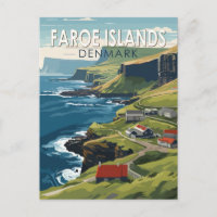 Faroe Islands Denmark Travel Art Vintage