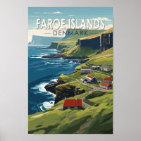 Faroe Islands Denmark Travel Art Vintage