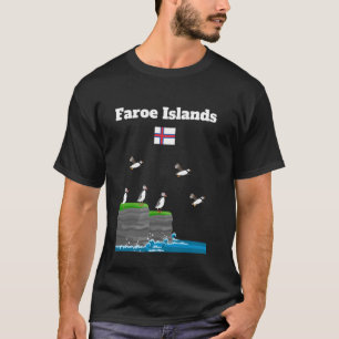 Faroe Islands Puffin Colony Sea Cliffs Faroe flag T-Shirt