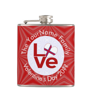 Faroe Islands Red LOVE Flag Personalized Hip Flask