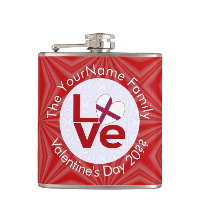 Faroe Islands Red LOVE Flag Personalized  Hip Flask (Front)