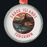 Faroe Islands Tórshavn Retro Distressed Circle Metal Ornament<br><div class="desc">Faroe Islands in a vector art style. The Faroe Islands is a self-governing archipelago,  part of the Kingdom of Denmark. It comprises 18 rocky,  volcanic islands.</div>