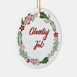 Faroese Merry Christmas Wreath, Gleðilig Jól Ceramic Ornament
