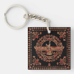 Farohar - Faravahar - Fravashi Marble and Gold Keychain
