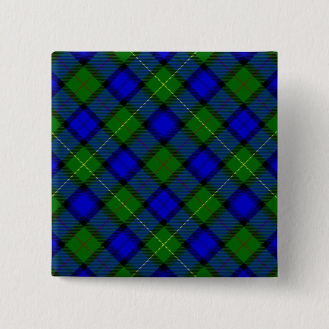 Farquharson tartan blue green plaid 2 inch square button (Front)