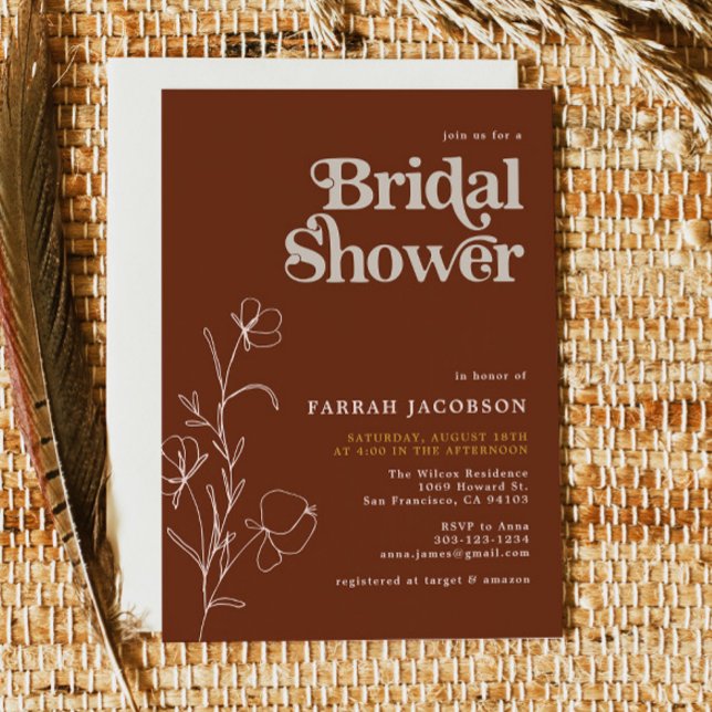 FARRAH Retro 70's Rust Mustard Bridal Shower Invitation (Creator Uploaded)