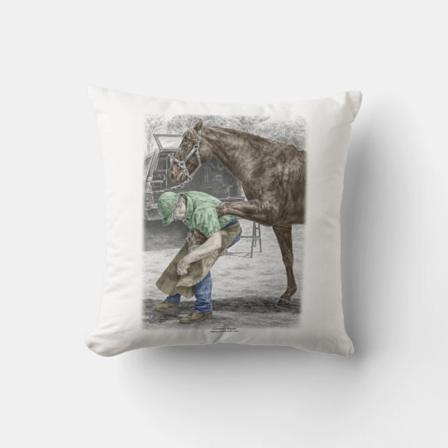 Farrier Blacksmith Shoeing Horse Throw Pillow (Front)