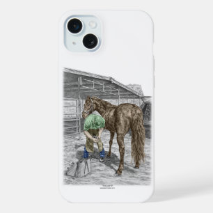 Farrier Blacksmith Trimming Horse Hoof iPhone 15 Plus Case