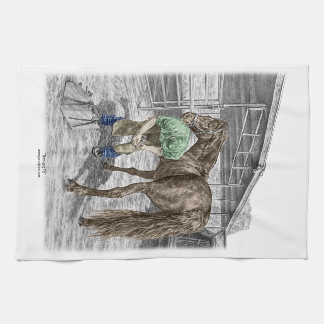 Farrier Blacksmith Trimming Horse Hoof Kitchen Towel (Horizontal)