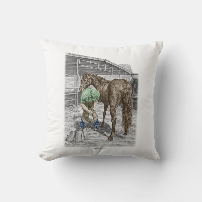 Farrier Blacksmith Trimming Horse Hoof Throw Pillow (Front)