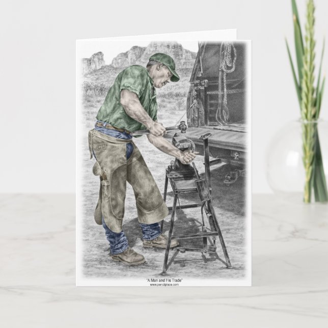 Farrier Blacksmith Using Anvil Card (Front)
