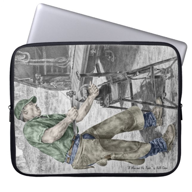 Farrier Blacksmith Using Anvil Laptop Sleeve (Front)
