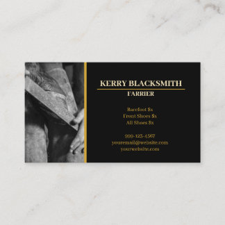 Farrier - Horseshoeing + Barefoot Trim, Black+Gold Business Card