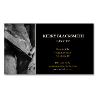 Farrier - Horseshoeing + Barefoot Trim, Black+Gold Magnetic Business Card